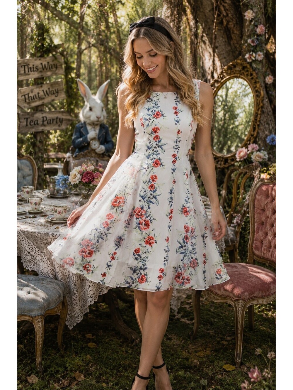 Disney Alice Through the Looking Glass Floral Dress Women's Small